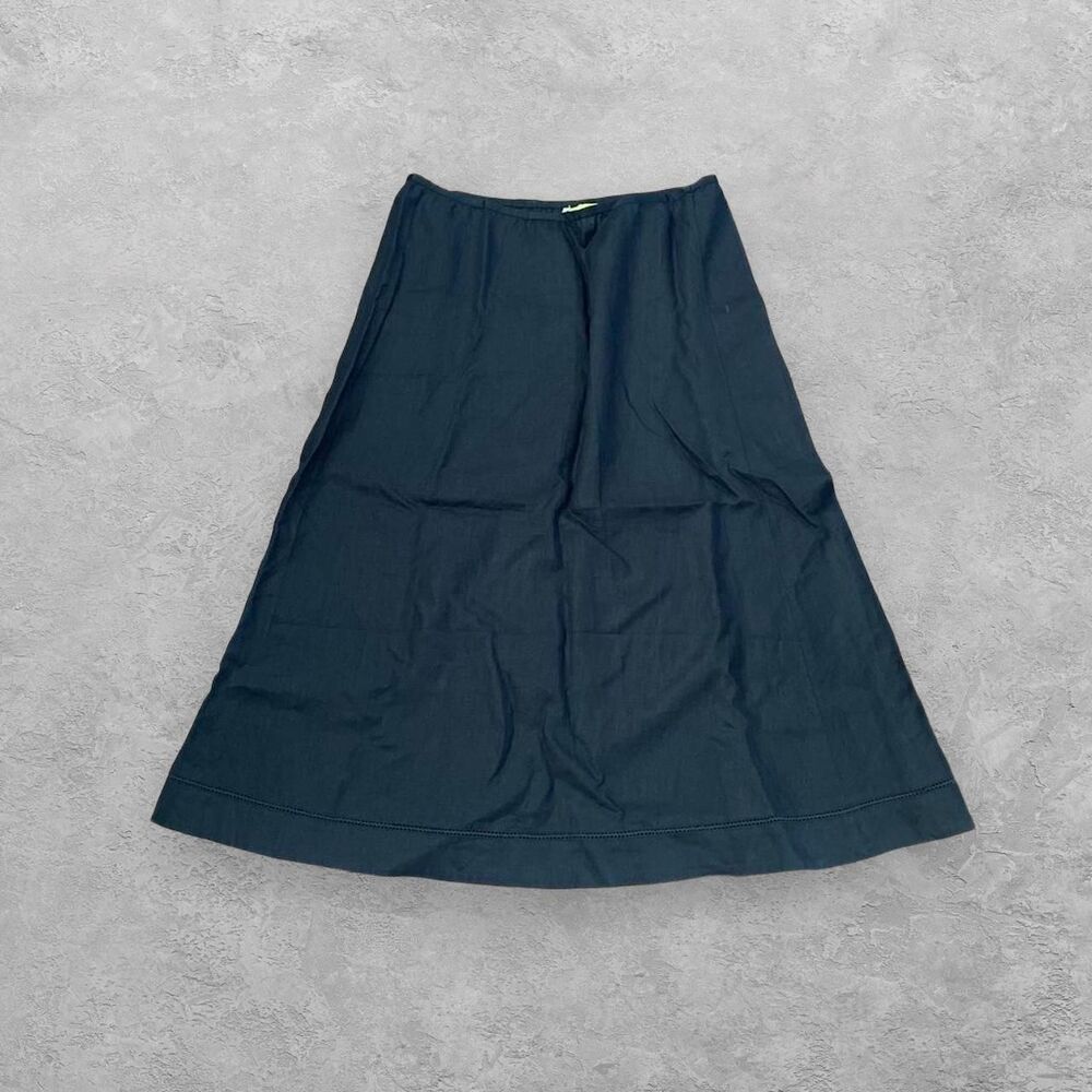 Sigrid Olsen 100% Linen A-Line Midi Skirt Black L Minimalist